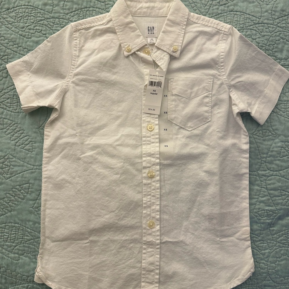 GAP Kids Collared Short Sleeve Shirt XS Boys White Button Down